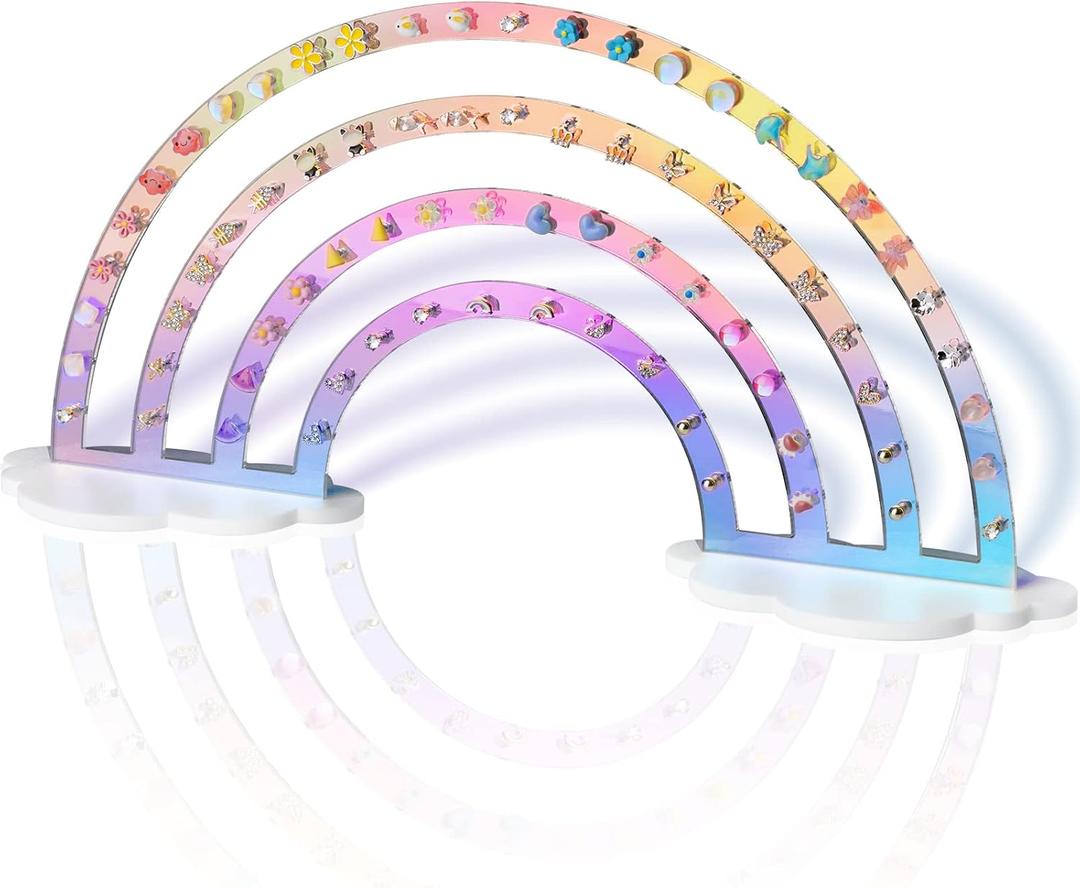 NiHome Iridescent Earrings Holder 74 Holes Display Rainbow Ear Studs Jewelry Show Rack Stand Organizer for Girl Women - Clear Acrylic Plastic