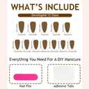 3 x Green French Tip Press On Nails Star False Nails Medium Almond Glossy Artificial Acrylic Full Cover Nude Stick On Nails for Women Manicure 24Pcs