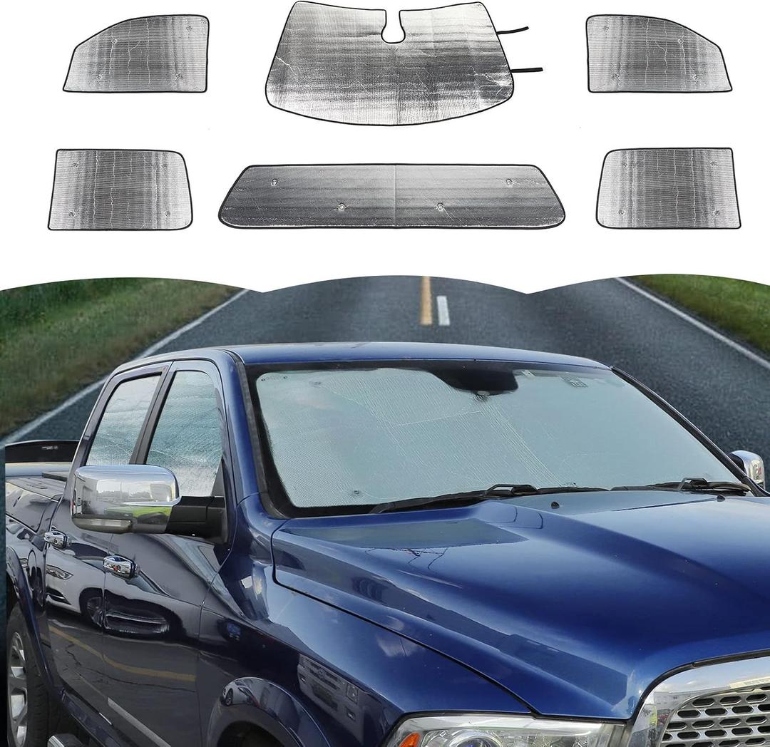 Windshield Sunshade Sun Shade Heat Shield Window Sun Visor Mat for Dodge RAM 2018 2019 2020 2021 2022 2023,6PCS