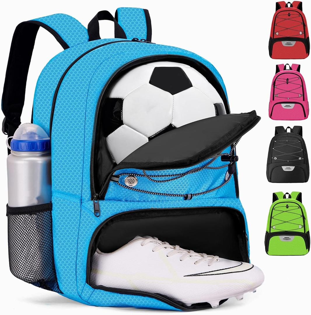 Youth Soccer Bag-Soccer Backpack&Backpack for Football Basketball,with Ball Compartment Separate Cleat Package (Blue)