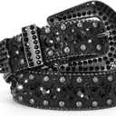 JASGOOD Western Rhinestone Belt for Women and Men Ladies Western Cowgirl Cowboy Bling Belt for Jeans Pants Dress (Suit Pants Size 33"-37", Black)