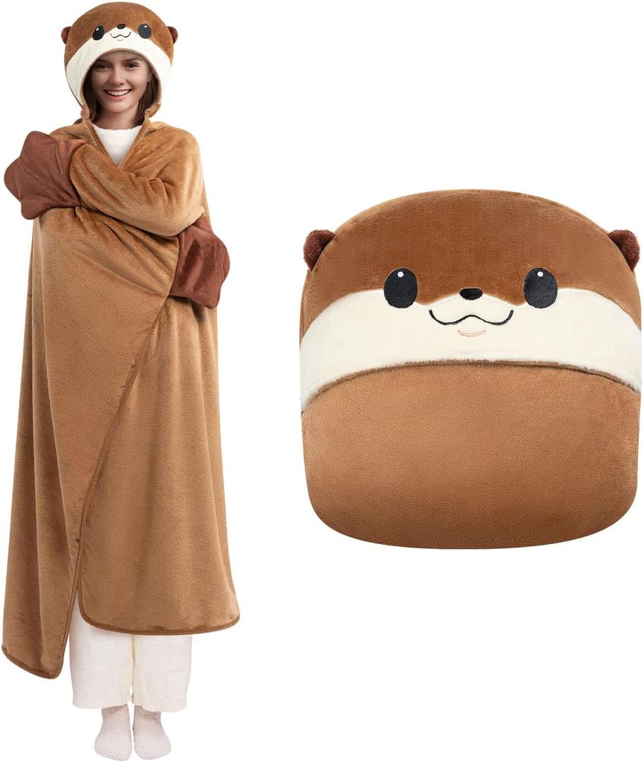 Ultimate Softness Wearable Otter Blanket Hoodie  Expertly Designed for American Body,Full Coverage with Easy Movement,Oversized Warm and Cozy Flannel Blanket, Otter Gift for Women and Men