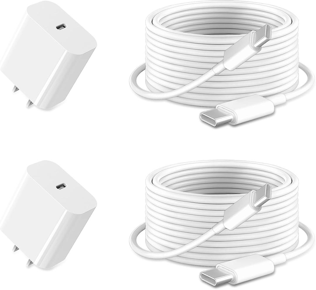 Fast iPhone 17/16/15/iPad Charger Fast Charging for Apple iPad 10th Generation 10.9", 2025 2024 iPad A16/Pro 13/11 M4 M5, iPad 12.9 6th/5th, iPad Air 13/11 M2,20W USBC Block Long 10ft Cable,2-Set