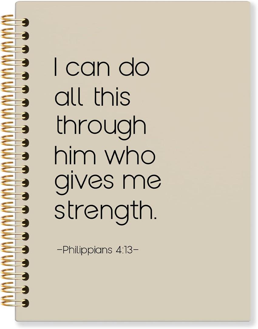 3 x Neutral Christian Spiral Notebook, Philippians 4:13 Bible Verse Journal, Religious Scripture Journals for Writing, Bible Notebooks for Note Taking, Church Notes Journal, 5.5x8.3 Inch