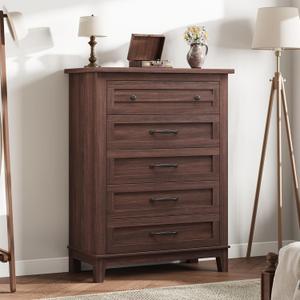 GarveeHome 5 Dresser for Bedroom, 41.3 in Tall Vertical Drawer Dresser with Large Storage, Freestanding Wooden Closet Chest for Bedroom, Living Room, Walunt