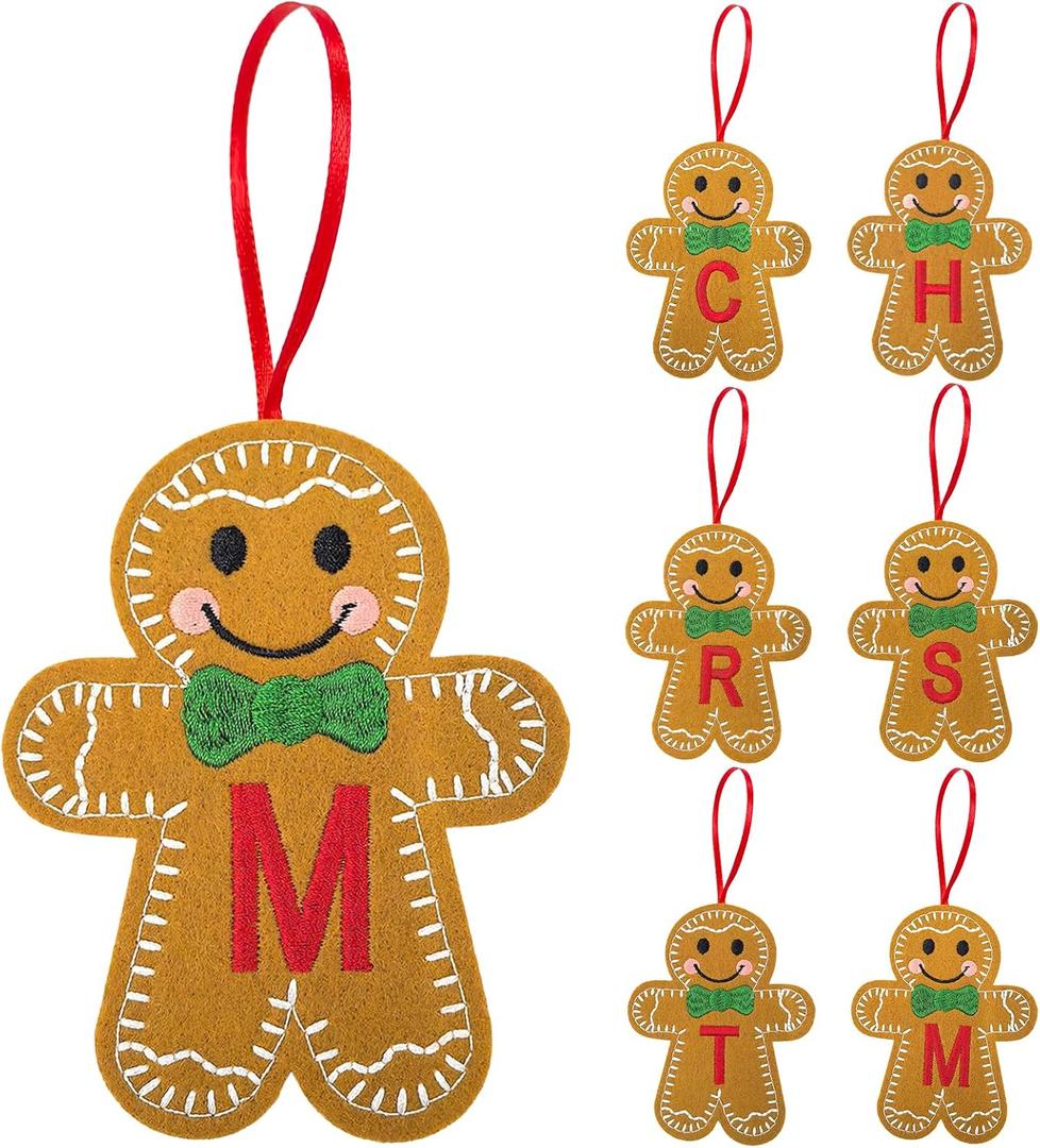 Christmas Felt Gingerbread with Initials, Gingerbread Man Embroidery Felt Letter Xmas Decor, Cute Monogram Knitted Rustic Hanging Ornaments Pendants for Party Fireplace Tree Home Decorations (M)