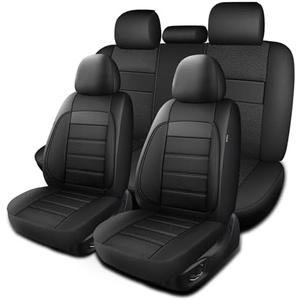 HChengkikz Car Seat Covers, Leather, 3D Foam Back Support (Black) | Air Mesh, Airbag Compatible, Universal Fit for Most Cars, Vans, Trucks, SUVs