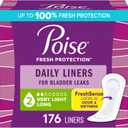 Poise Daily Liners, Incontinence Panty Liners, 2 Drop Very Light Absorbency, Long Length, 176 Count of Pantiliners (4 Packs of 44), Packaging May Vary