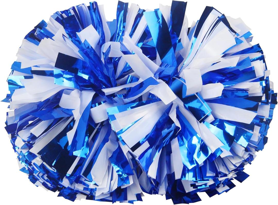 Lovecheer 2PCS Professional Cheerleader Pom Poms with Baton Handle (No Zip Tie) for Sports Spirits Girls Adults Performance Dance Cheering (Blue and White)