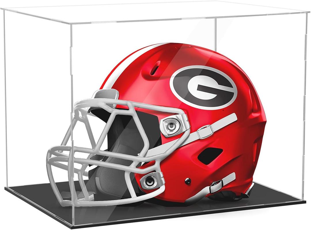 Football Helmet Display case Full Size Self-Assembly Acrylic Helmet Display Case with Black Protection Holder Base,UV Protection Clear for Dustproof Sports Collectibles Storage Showcase