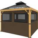 10ft x 12ft Gazebo Curtains,Privacy Replacement Sidewall with Roll-up Mosquito Net Windows, 4-Panel Universal Shade Curtains Set,Protecting Side Walls (Only Curtain)-Brown