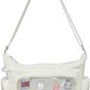 Canvas Ita Bag Crossbody Shoulder Bag Kawaii Purses and Handbags with Anime Pins Display (Beige)
