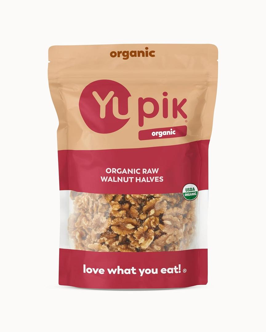 Yupik Organic Raw California Walnuts, Halves, 2.2 lb (35.2 oz), Kosher, Gluten-Free, Non-GMO, Vegan, Half Nuts, Unsalted, Unroasted, Source of Omegas, Healthy Snacks, Ideal for Baking & Cooking (EXP 10/09/27)