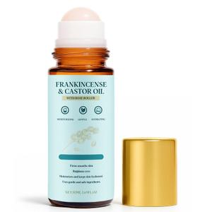 EHAUTO Frankincense and Castor Oil Rose Roller  Cold-Pressed Castor Oil Roll-On with Removable Rose | Firms Smooths Skin, Suitable for Face, Neck, Abdomen, 50ML/1.7OZ (1)