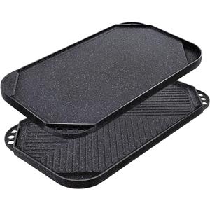 SENSARTE Nonstick Griddle Grill Pan, Pro-Grid Reversible Grill & Griddle Pan, Two Burner Cast Aluminum, Portable for Indoor Stovetop or Outdoor Camping BBQ, 19.5" x 10.7" (19.5"x10.7", Black)