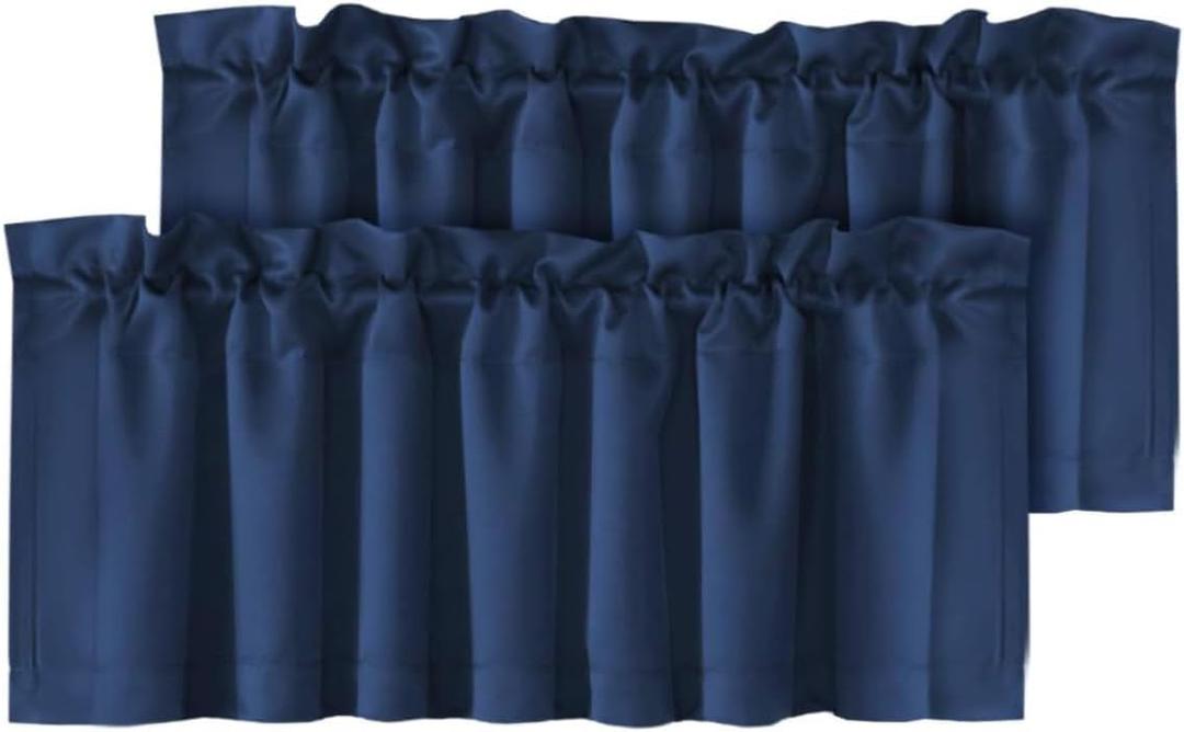 H.VERSAILTEX Blackout Valances for Windows,Navy Blue Short Window Valance Curtains for Living Room/Bedroom/Bathroom Privacy Decorative Rod Pocket Kitchen Valances2 Panels52" W x 18" L, Navy