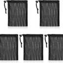 Small Drawstring Bags, 5 Pieces Small Mesh Bags Nylon Net Balls Gift Bag 6 X 8 Inch Mini Drawstring Gym Bag Mesh Black Travel Stuff Storage Pouch with Cord Lock Closure for Gym Sports Laundry Travel