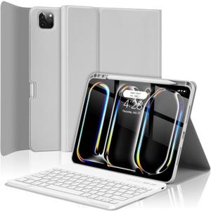 TQQ for iPad Pro 11-inch Case with Keyboard (M5 2025 / M4 2024), iPad Pro 11" (5th Generation) Keyboard Case - Magnetic Wireless Detachable Keyboard Cover with Pencil Holder (Gray)