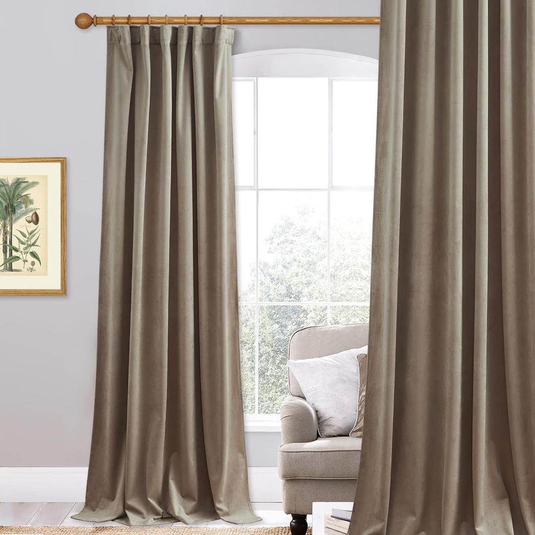 StangH Camel Beige Velvet Curtains - Back Tab Super Soft Heavy Thick Window Drapes Room Darkening Thermal Insulated Door Panels for Office/Bedroom, W52 x L96 inches, 1 Panel