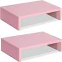 TEAMIX Pink Monitor Stand Riser-2 Pack,Wood 2 Tier Adjustable Monitor Stand Dual Monitor Riser for 2 Monitors/Laptop/PC Computer Stand for Desk, Pink