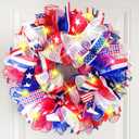 17.72 Inch 4th of July Wreath with Light Patriotic Wreaths for Front Door Mesh Red White Blue Memorial Day American Flag Star Decorations for Independence Veterans Day Home Indoor Outdoor