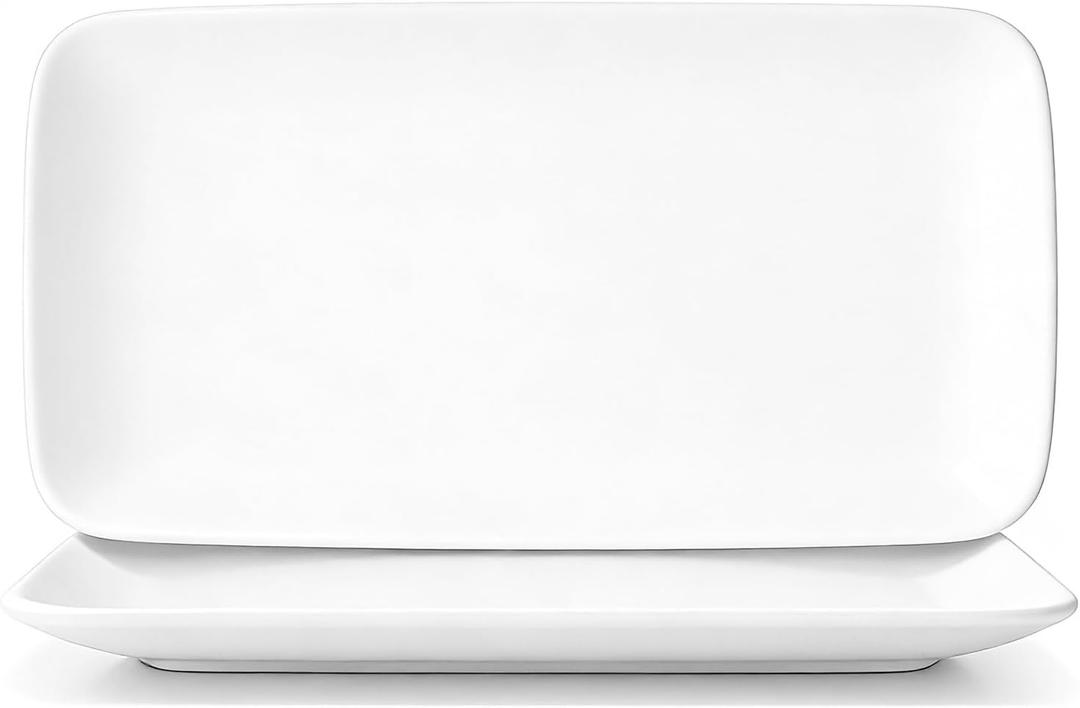 White Serving Platters Set of 2, 15.5 Inch Large Rectangular Serving Platters, Ceramic Serving Plates, Porcelain Platter for Food, Appetizer, Sushi, Steak