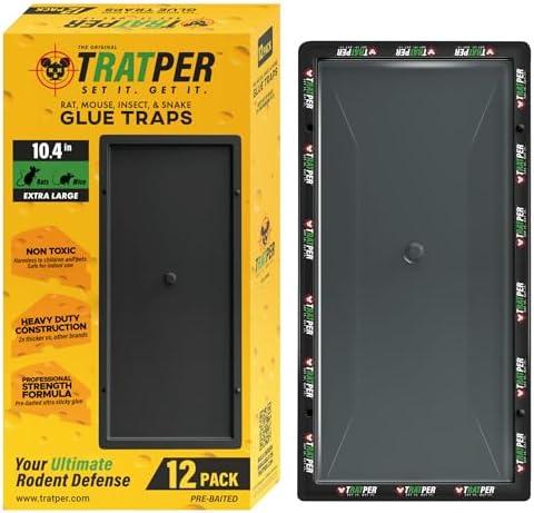 Tratper Glue Traps for Mice,Rat,Mouse,Snake,Lizard,Insect. 12 Pack. Extra Strength,Pre-Baited Adhesive.Heavy Duty Plastic Tray.Non-Toxic,Chemical-Free Pest Control for Home. 12Pack