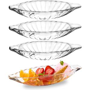 WHJY 4 Pack Banana Split Bowls Ice Cream Sundae Bowls Banana Split Boats 250ml/8oz Ice Cream Dishes Glass Banana Split Dish for Fruits Salad Dessert-Radial Line Pattern