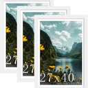 Picrit 27x40 inch Poster Frame 3 Pack, White Poster Frame, Display Poster 24 x 36 with Mat or 27 x 40 without Mat for Horizontal or Vertical Wall Mounting