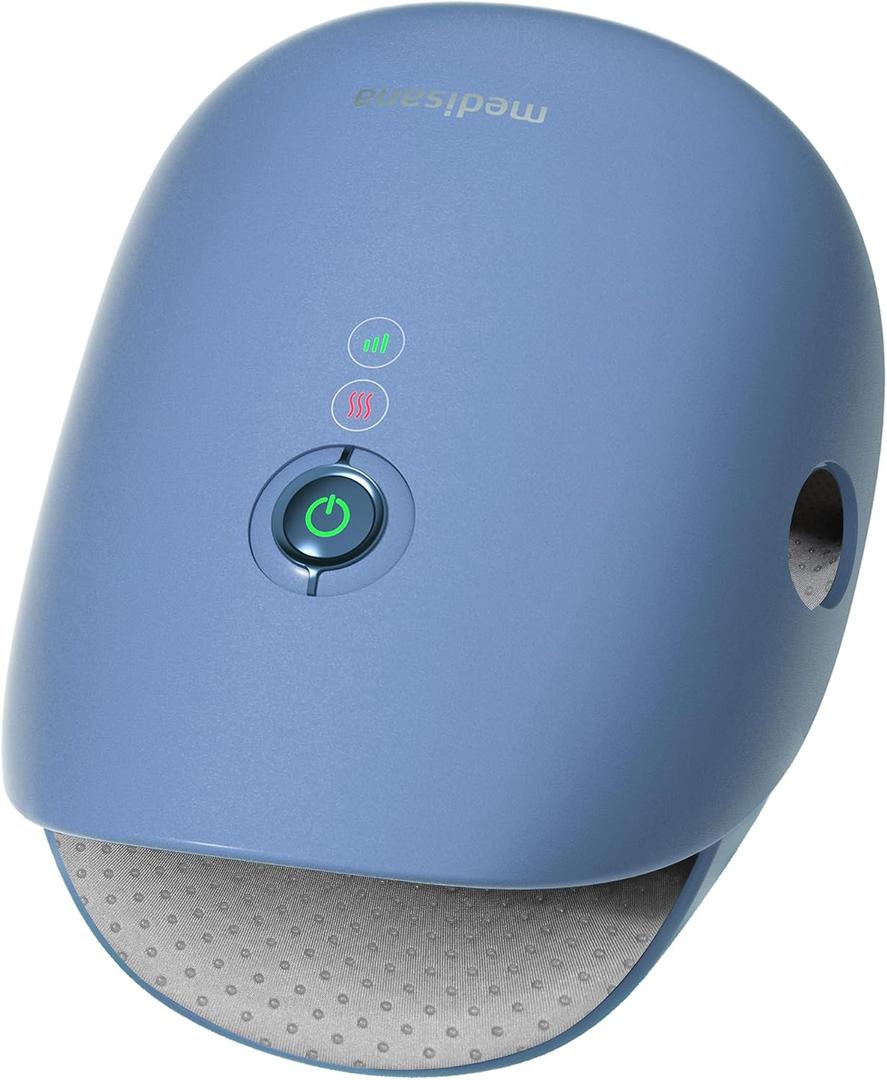 Medisana Hand Massager with Heat and Compression, Knuckle Stretching Massage, Memory Function, Cordless Hand Massager for Arthritis and Carpal Tunnel Relief, Mothers Day for Mom Women (Blue)