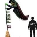 Halloween Animatronics Flying Witch Decorations Outdoor, 11ft Animated Floating Witch with Sound & Motion Activated, Creepy Talking Sound, Light Up Eyes, Spooky Haunted Horror Prop for Yard Lawn