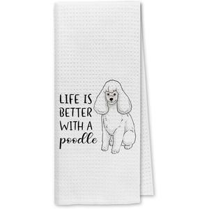 3 x Dibor Life is Better with A Poodle Kitchen Towels Dish Towels Dishcloth,Cute Poodle Puppy Dog Absorbent Drying Cloth Hand Towels Tea Towels for Bathroom Kitchen,Dog Lovers Girls Women Gifts