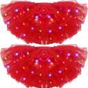 Crowye LED Tutu Skirt Light up Tutus 5 Layered Neon Tulle Skirt for Women 80's Party Valentine's Day New Year Glitter Costume (Red) 2 Pack 
