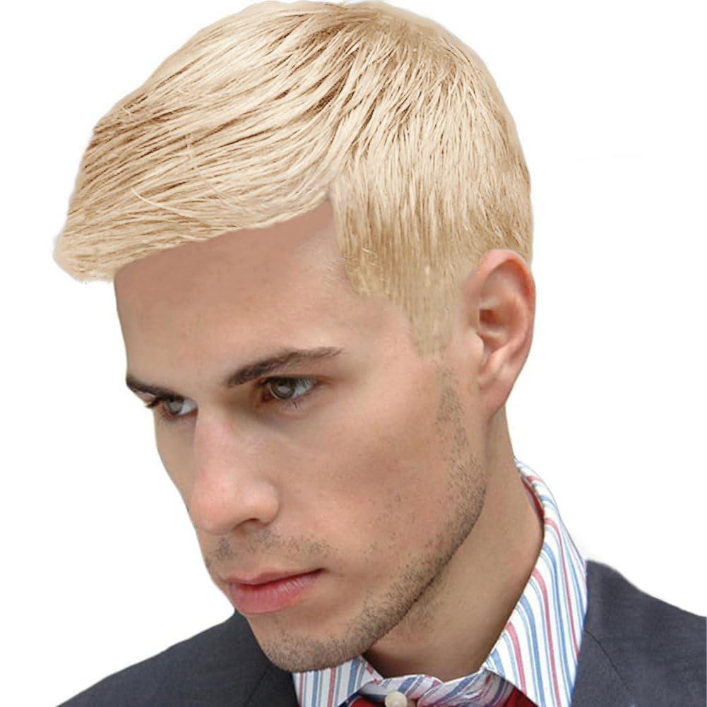 Mens Short Blonde Wigs Natural Layered Costume Natural Looking Synthetic Halloween Cosplay Daily Party Hair Wig