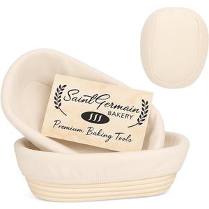 "Saint Germain Bakery Premium Round Bread Banneton Basket with Liner - Perfect Brotform Proofing Basket for Making Beautiful Bread (10"" Oval (2x count))"