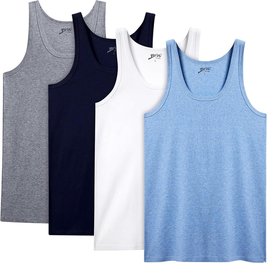 Brix Men's Tank Tops 4 - Pack Cotton Undershirts Soft Breathable Sleeveless Classic Fit (L)