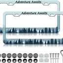 Adventure Awaits License Plate Frame - 2 PCS Mountain Forest Aluminum Metal License Plate Frames Holder Covers, Rust-Proof Waterproof Car Decorative Tag Frames for Standard Us 12x6 Inch