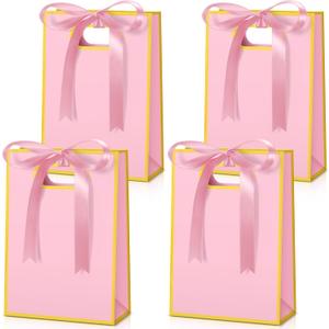 Kolldenn 30 Pcs Thank You Gift Bags with Handles 10.2 x 7.1 x 3.2 Inch Elegant Party Favor Bags with Ribbon Bow for Wedding Bridal Birthday Bridesmaid Holiday Party Supplies (Pink)