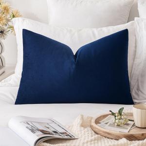 MIULEE Velvet Pillow Cover Soft Luxury Decorative Throw Pillow Cover Single Rectangle Cushion Case for Couch Sofa Bedroom Car Decor,14x22 Inch Dark Blue