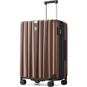 Hanke 24 Inch Expandable Checked Luggage Lightweight PC Hard Case Luggage Suitcases with Wheels TSA Luggage Rolling Large Suitcase Travel Luggage Bag for Go to University(Brown)