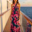 GRACE KARIN Womens Summer Floral Dresses 2026 Boho Maxi Dress Flowy Halter Sundress Casual Vacation Beach Clothes with Pocket (S)