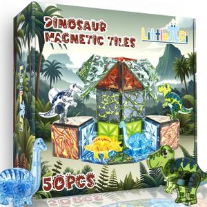 Magnetic Tiles Dinosaur Toys for Kids 3-5 5-7 Magnet Building Blocks Toddler Toy Dinosaurs - 3 Year Old Boy Gift STEM Learning Resources for Kids Ages 3 4 5 6 7 8 Gifts for 4 Year Old Boys