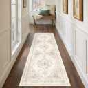 Runner Rug 2x8 Cream Hallway Washable Beige Carpet Non Slip Vintage Medallion Beige Carpet Low Pile Soft Distressed Retro Indoor Long Rug for Entryway Kitchen Bathroom Laundry Bedroom