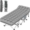Suteck Camping Cot, Folding Camping Cot Bed for Adults Sleeping 1200D Double Layer Oxford Portable Folding Outdoor Cots for Camping W/Soft Pad Carry Bag for Home Office Nap Beach Travel, 500LBS,Grey, 75"×28"×15"
