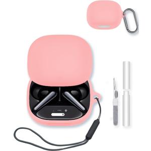 Case for Soundcore Liberty 4 Pro by Anker Noise Cancelling Wireless Earbuds,Soft Protective,Shockproof, BOVUGAC Silicone Case Cover with Keychain & Cleaning Kit & Lanyard-Pink
