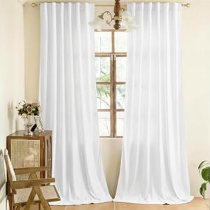 YOFUN 96 inches 2 Panels, White Room Darkening Luxury Velvet Curtains Thermal Insulated Heat Block Soundproof Window Panels Soft Drapes for Bedroom Living Room, Rod Pocket & Back Tab, W52 x L96