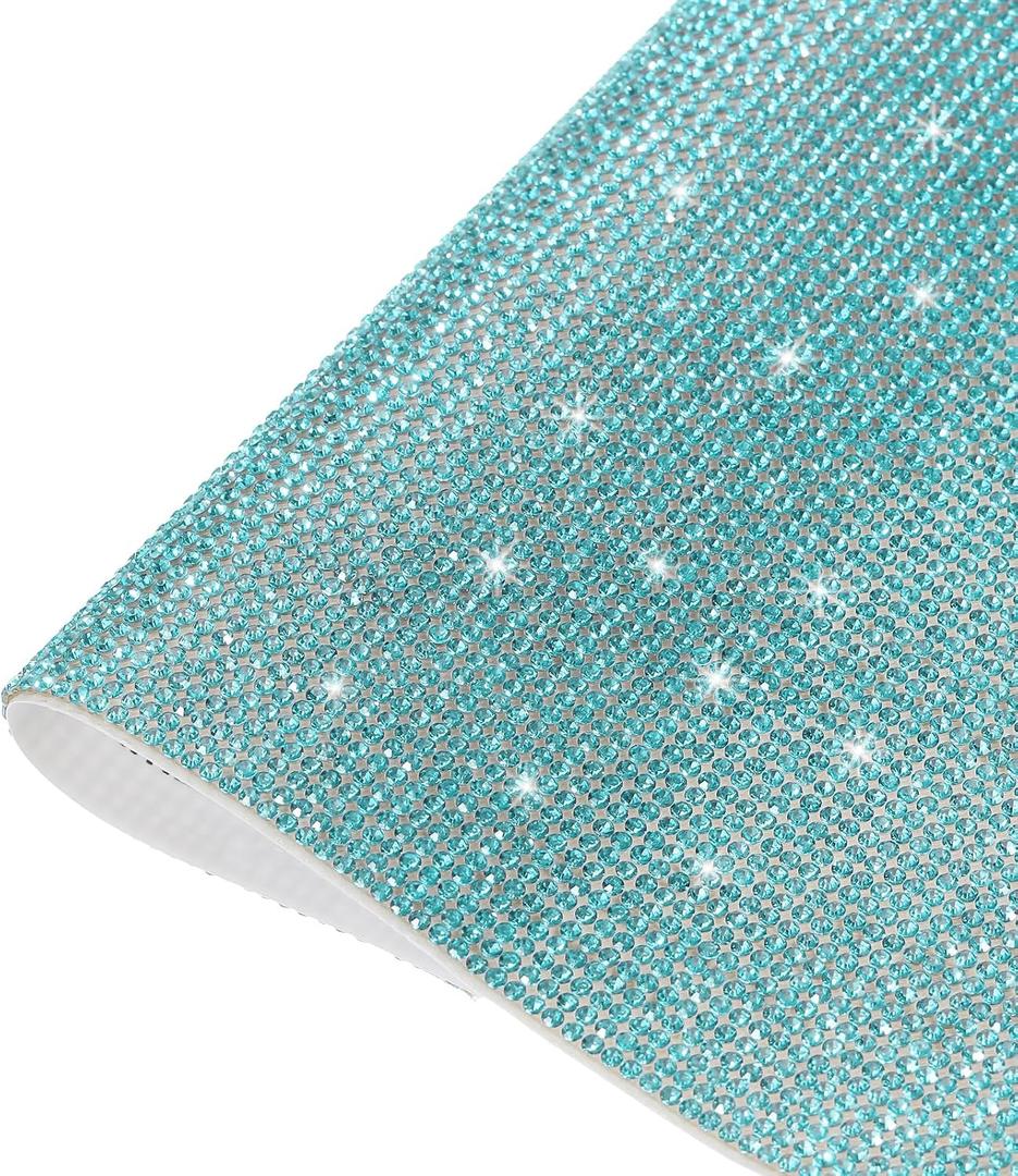 MECCANIXITY Bling Crystal Rhinestone Sheet Self-Adhesive Rhinestone Diamond Gems Sticker 9.44 x 7.87 Inch DIY Car Decoration Sticker for DIY Car Phone Clothing, DIY Craft Lake Blue