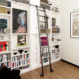 120" Telescopic Sliding Library Ladder with Handrail  Lightweight Aluminum Rolling Ladder with Braking Wheels, 4FT Hook Ladder Track Kit for Home, Loft, and Bookshelves