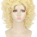 yuehong Long Curly Blonde Women 70s 80s Wig Singer Cosplay Costume Hair Heat Resistant Synthetic Fibers Fluffy Durable Breathable Wig