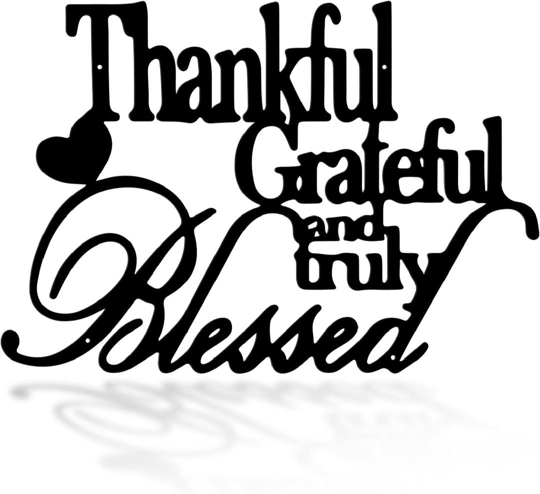 Thankful Grateful Blessed Wall Decor Black Metal Wall Art Thankful Grateful and Truly Blessed Sign Home Decor Entryway Living Room Decoration Signs - 12 Inches